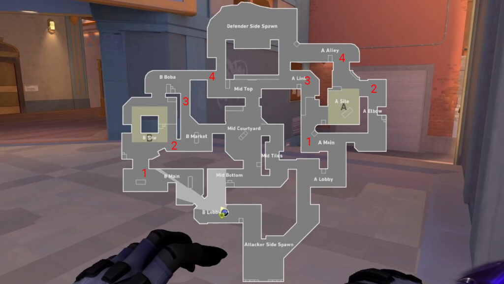 Strategic map view showing deployed smokes blocking enemy sightlines